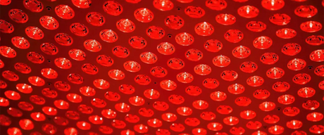 Closeup image of red light therapy LED bulbs.