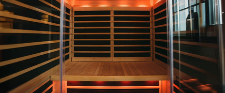 Closeup of the inside of an infrared sauna.