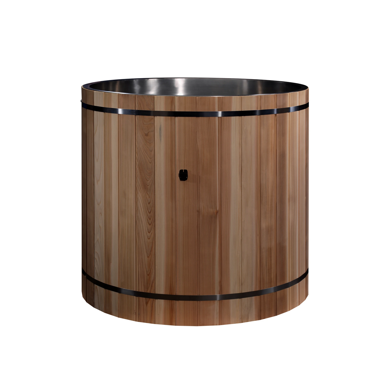 Stainless steel red cedar barrel cold plunge by Dynamic Cold Therapy