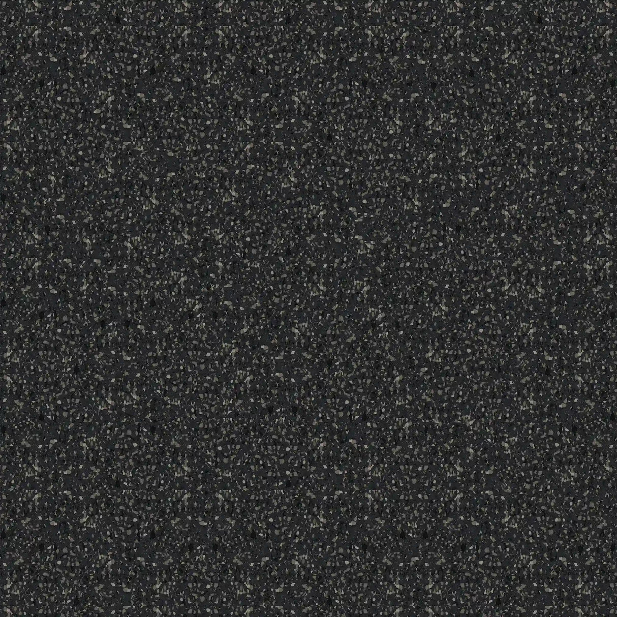 Close-up of ECORE Athletic's Performance Rally Rubber Roll - 14.5mm Flooring, featuring a black and dark gray speckled surface with a rough texture and visible embedded granules.