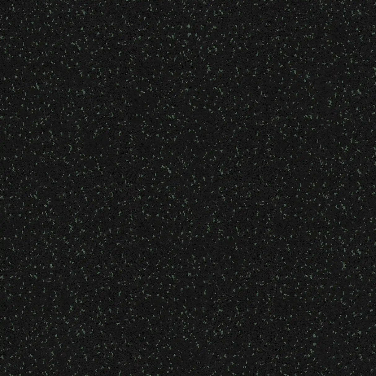 The ECORE Athletic ECORE Basic Fit Rubber Roll - 8mm Flooring features a dark surface with evenly distributed tiny green and gray speckles on a black background, creating a textured, subtly sparkling look.