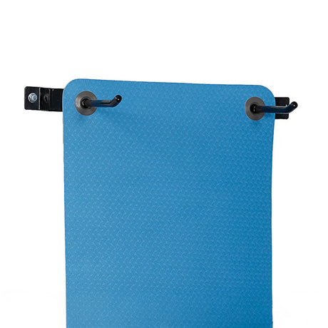 Wall mounted black exercise mat storage rack by Perform Better