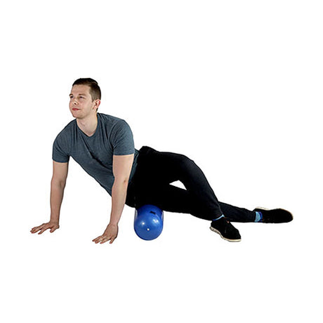 Man rolling hip on long inflatable PVC foam roller by CanDo