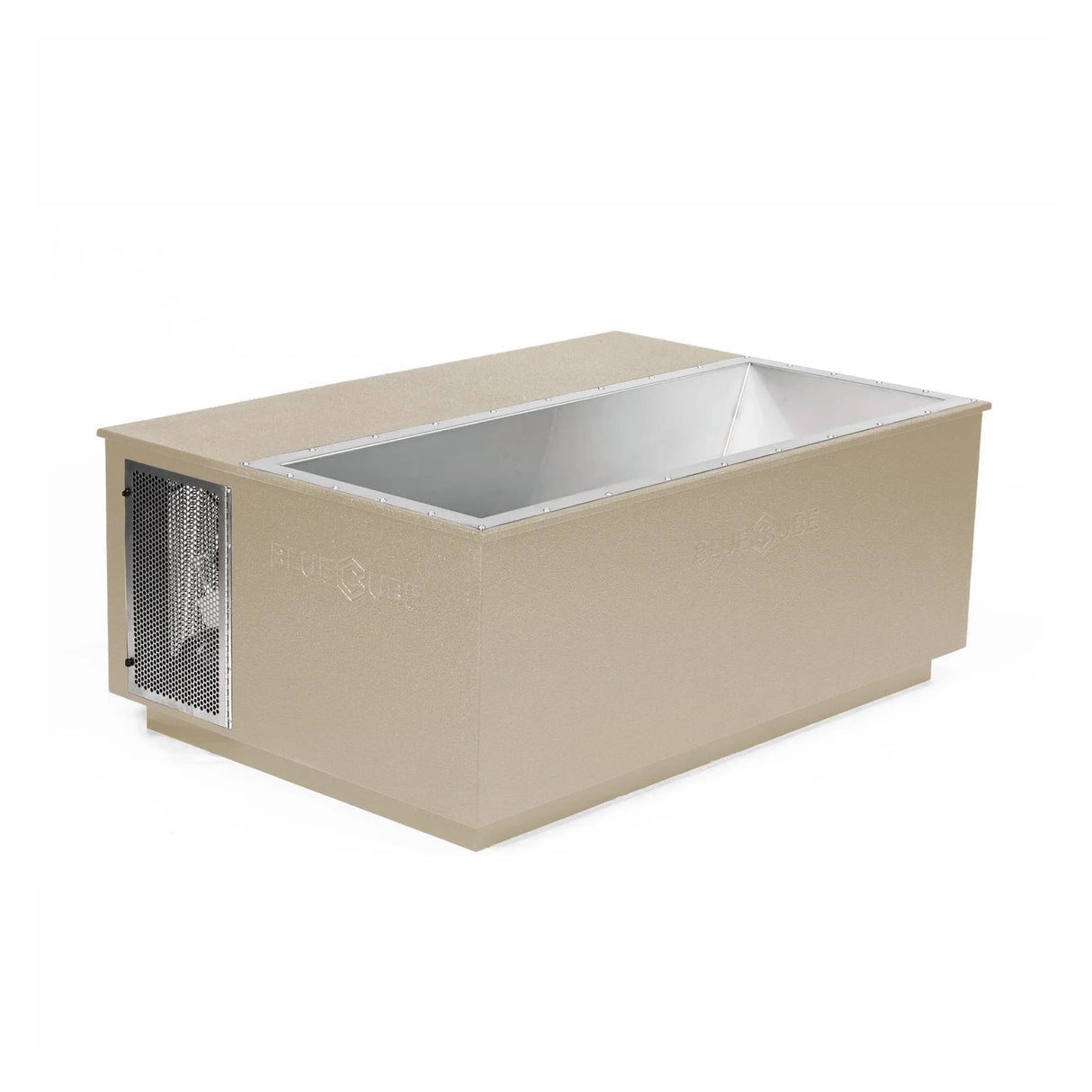 Beige BlueCube CoreChill 3 Elite Cold Plunge Tub with line-x coating which is commercial grade and handmade in America
