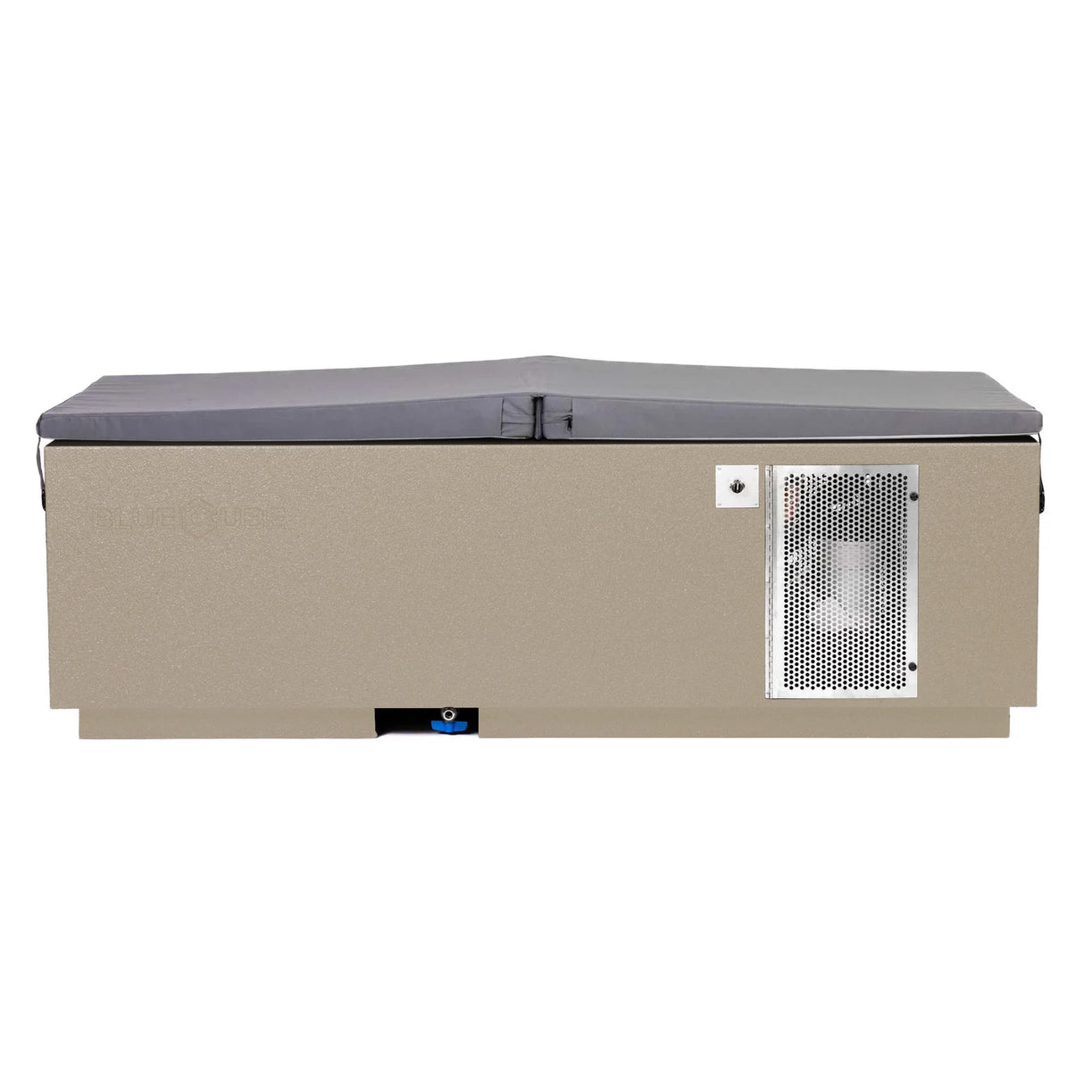 Beige BlueCube CoreChill 3 Cold Plunge Tub with spa cover which is commercial grade and handmade in America