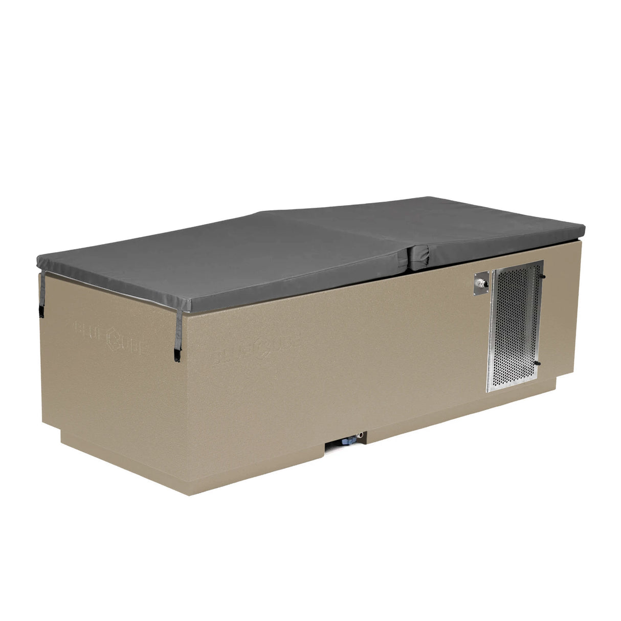 Beige BlueCube CoreChill 3 Cold Plunge Tub with spa cover which is commercial grade and handmade in America