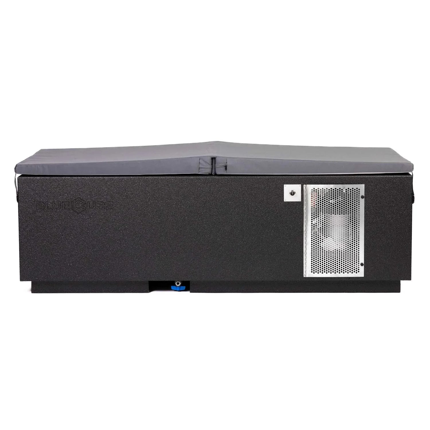 Black BlueCube CoreChill 3 Cold Plunge Tub with spa cover which is commercial grade and handmade in America