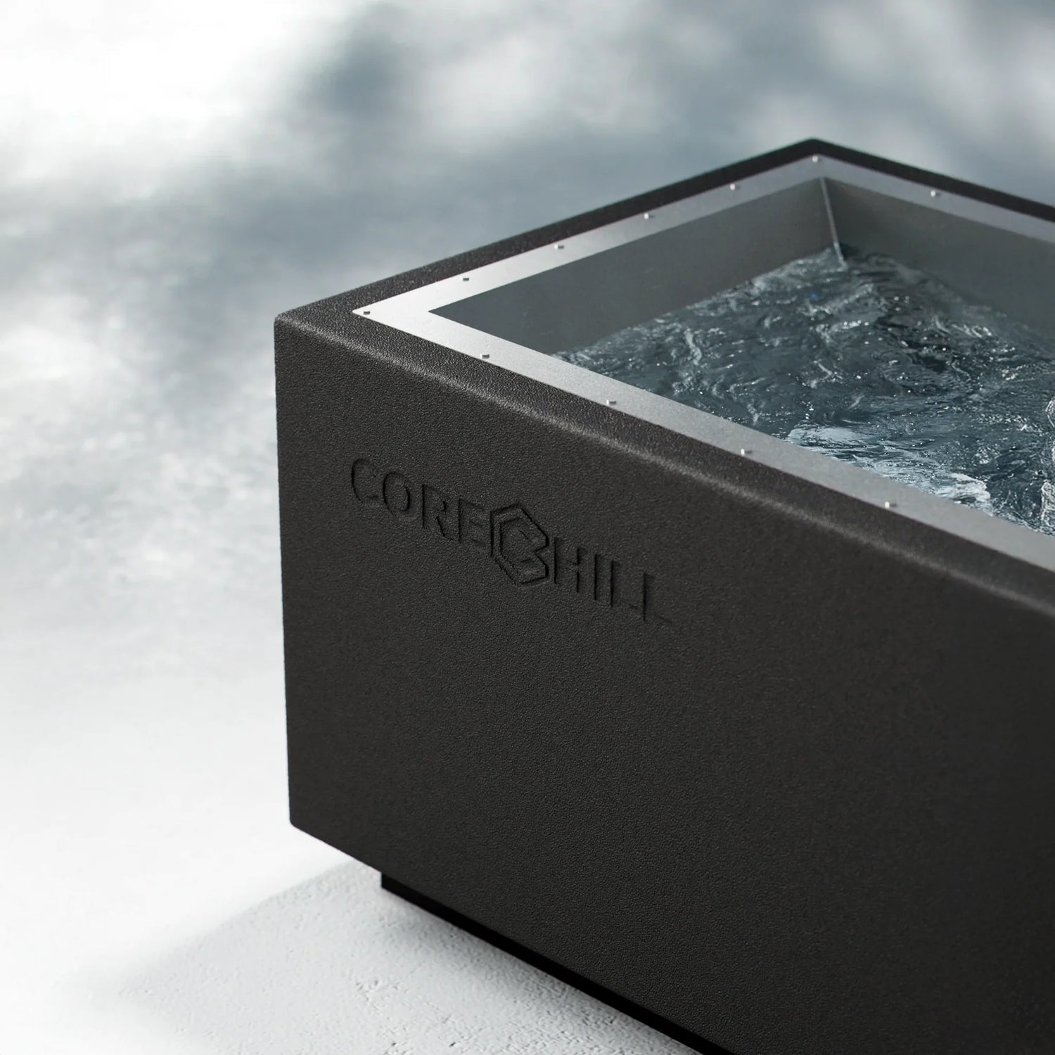 Black BlueCube CoreChill 1 Mini Cold Plunge Tub with line-x coating which is commercial grade and handmade in America