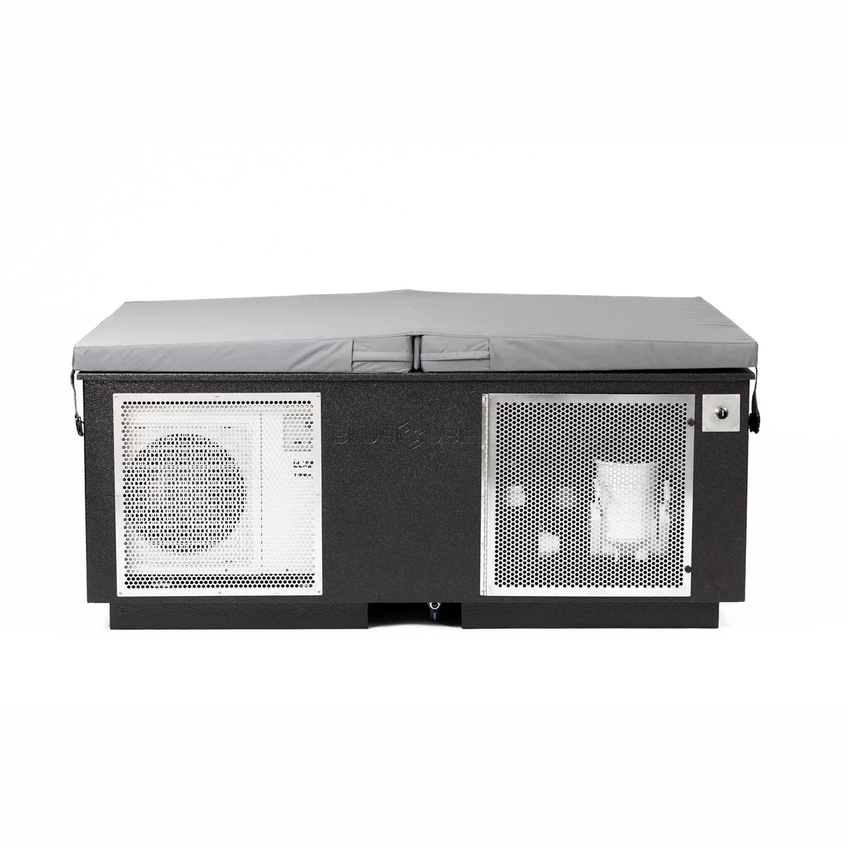 Black BlueCube CoreChill 3 Elite Cold Plunge Tub with spa cover which is commercial grade and handmade in America