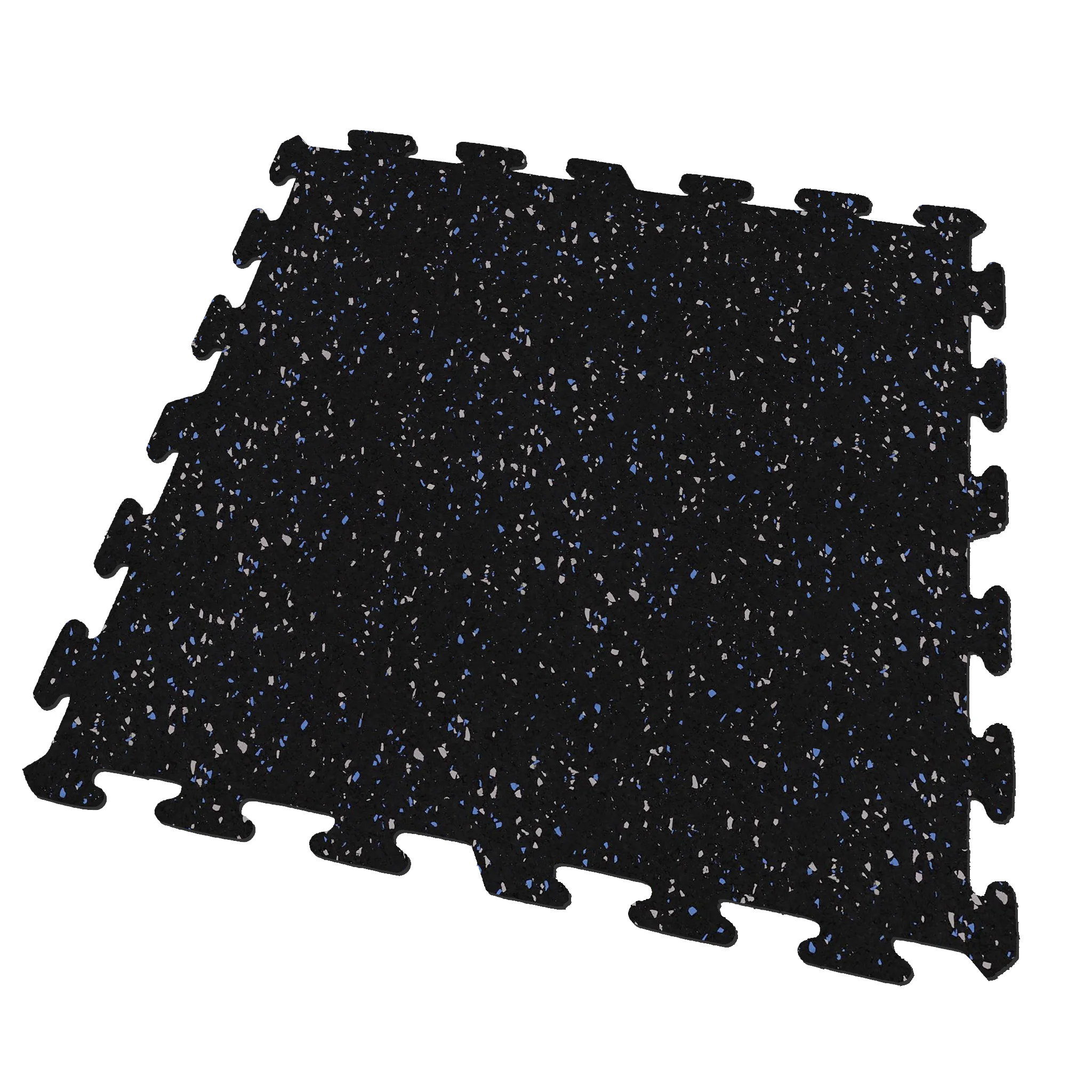 A black and blue and gray ecore athletic interlocking rubber gym flooring tile for homes