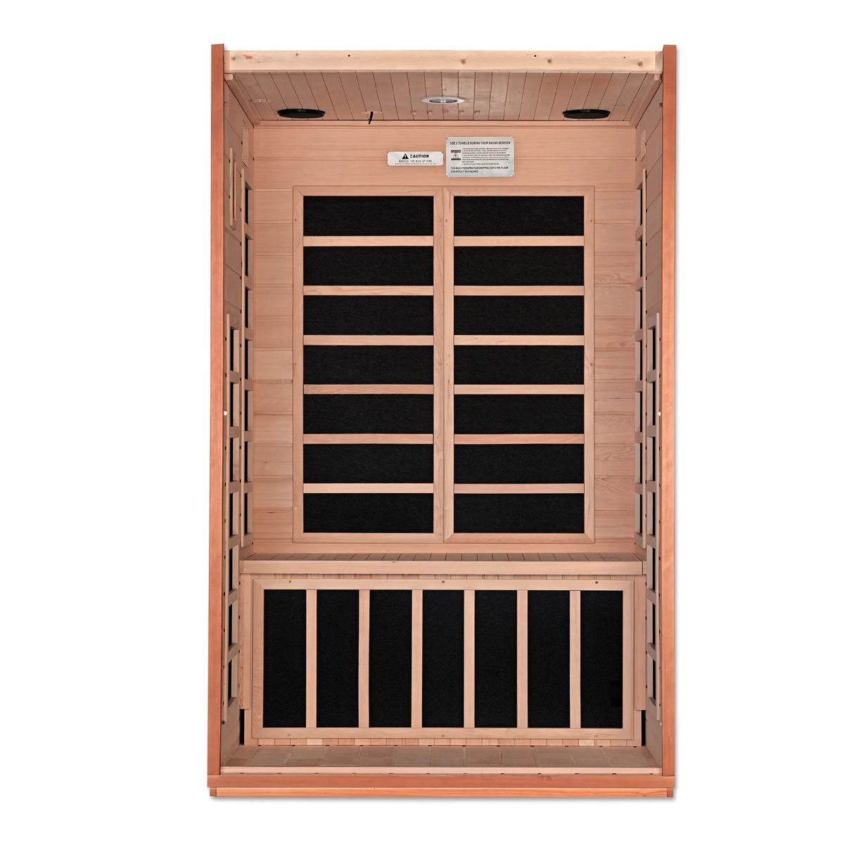 Transform your home with the Dynamic Cordoba FAR Infrared Sauna, accommodating two people with Canadian Hemlock construction, seven low EMF heating panels, Bluetooth music, chromotherapy lighting, and a sleek tempered glass door for a luxurious and rejuvenating sauna experience.