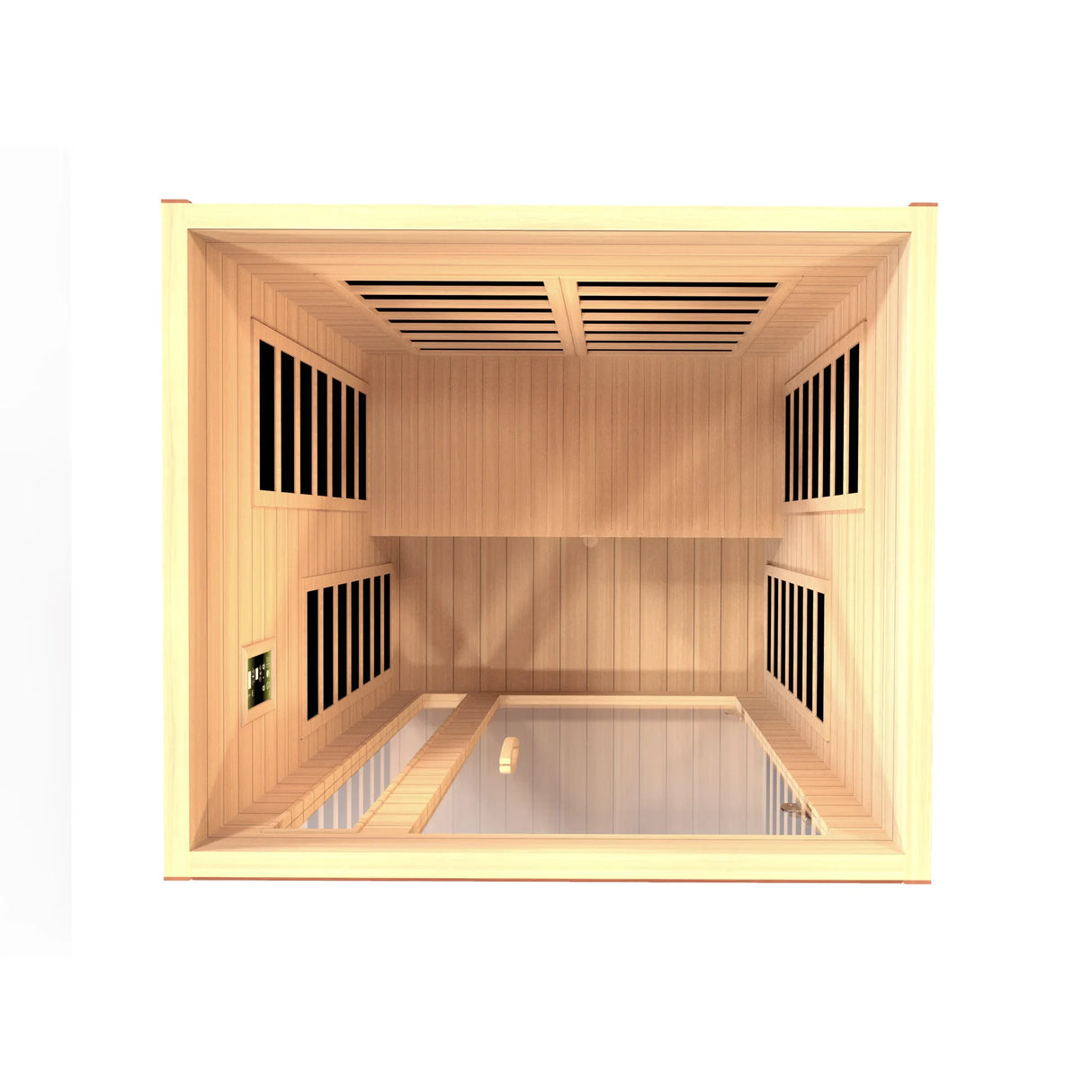 Transform your home with the Dynamic Cordoba FAR Infrared Sauna, accommodating two people with Canadian Hemlock construction, seven low EMF heating panels, Bluetooth music, chromotherapy lighting, and a sleek tempered glass door for a luxurious and rejuvenating sauna experience.