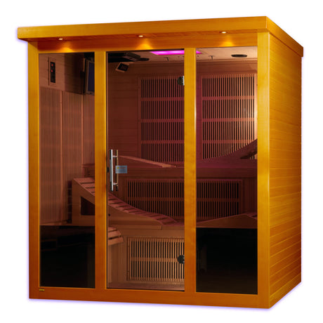 Dynamic Saunas FAR infrared Monaco model sauna which holds up to 6 people and is built for indoor use