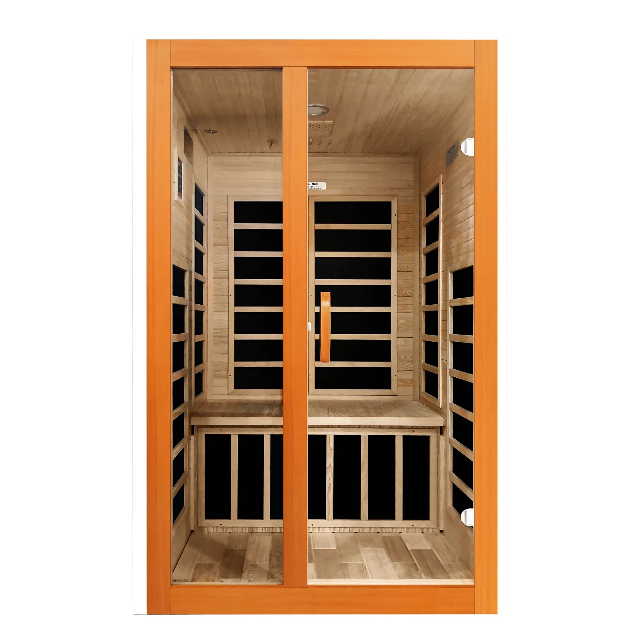 Dynamic Saunas FAR infrared Santiago model sauna built out of Canadian hemlock wood for indoor use with a 2 person capacity