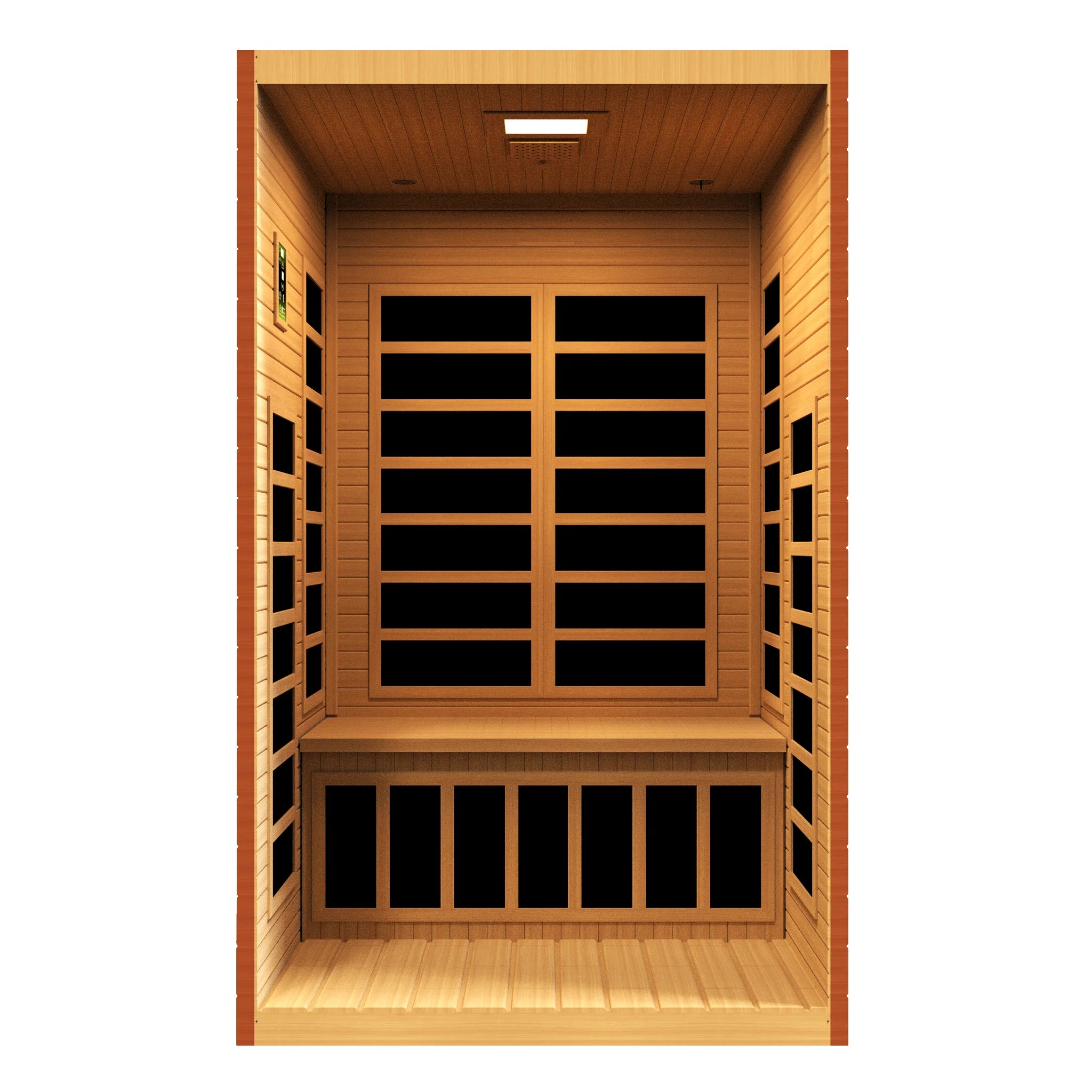 Dynamic Saunas FAR infrared Santiago model sauna built out of Canadian hemlock wood for indoor use with a 2 person capacity
