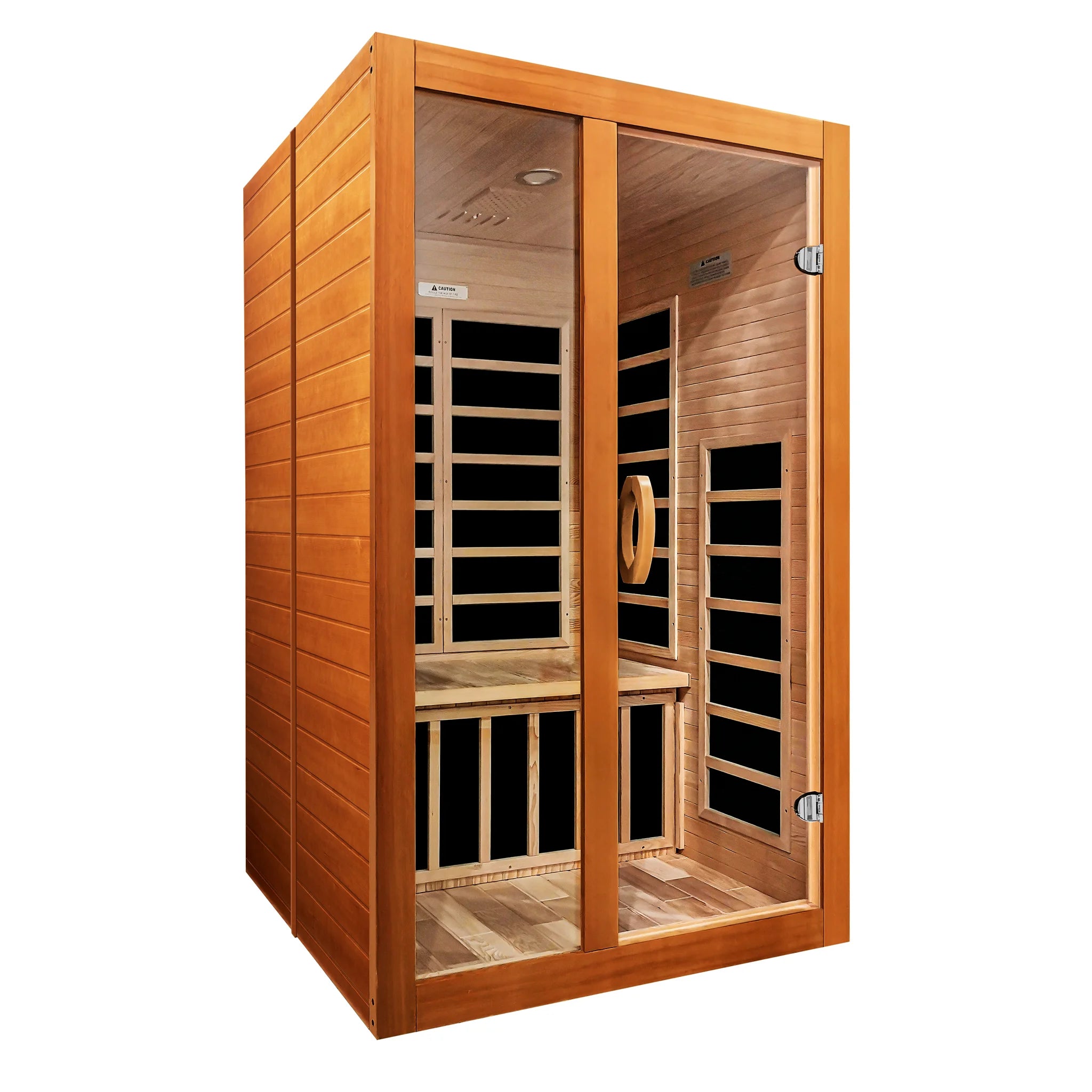 Dynamic Saunas FAR infrared Santiago model sauna built out of Canadian hemlock wood for indoor use with a 2 person capacity