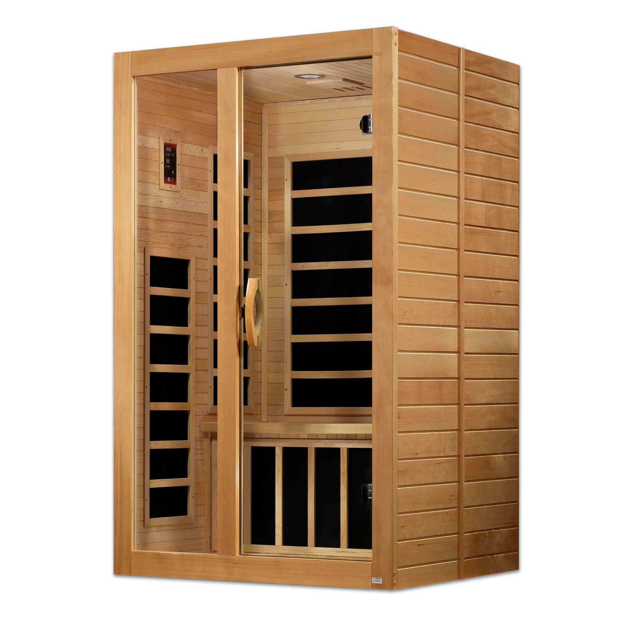 Dynamic Saunas FAR infrared Santiago model sauna built out of Canadian hemlock wood for indoor use with a 2 person capacity