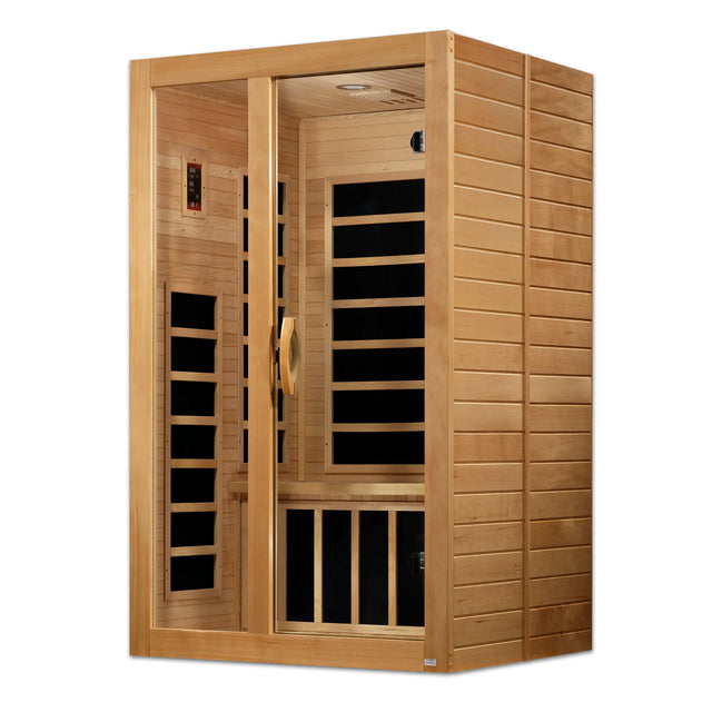 Dynamic Saunas FAR infrared Santiago model sauna built out of Canadian hemlock wood for indoor use with a 2 person capacity