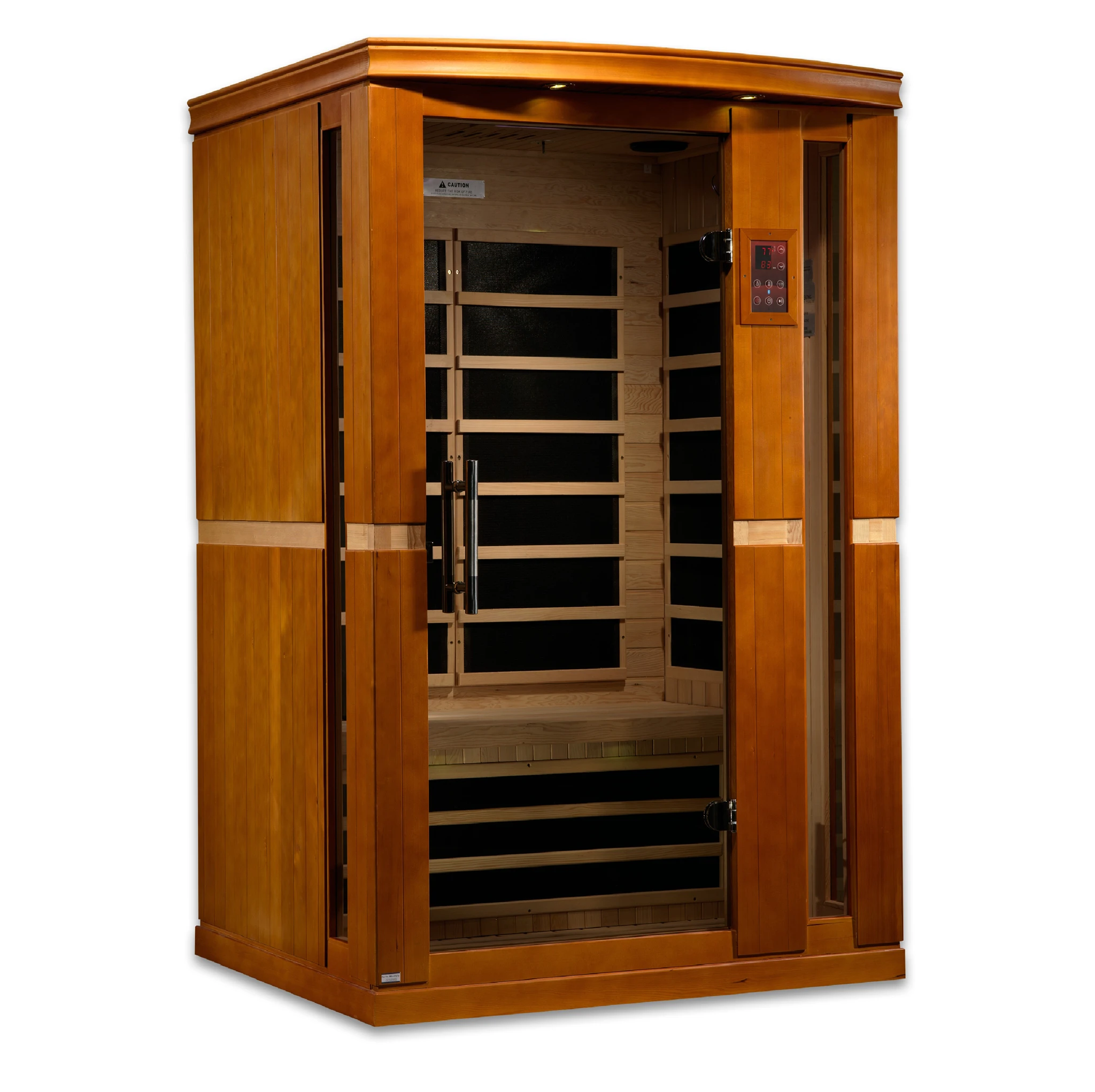 Dynamic Saunas Vittoria model FAR infrared sauna with 6 infrared panels a 2 person capacity and made from Canadian hemlock wood