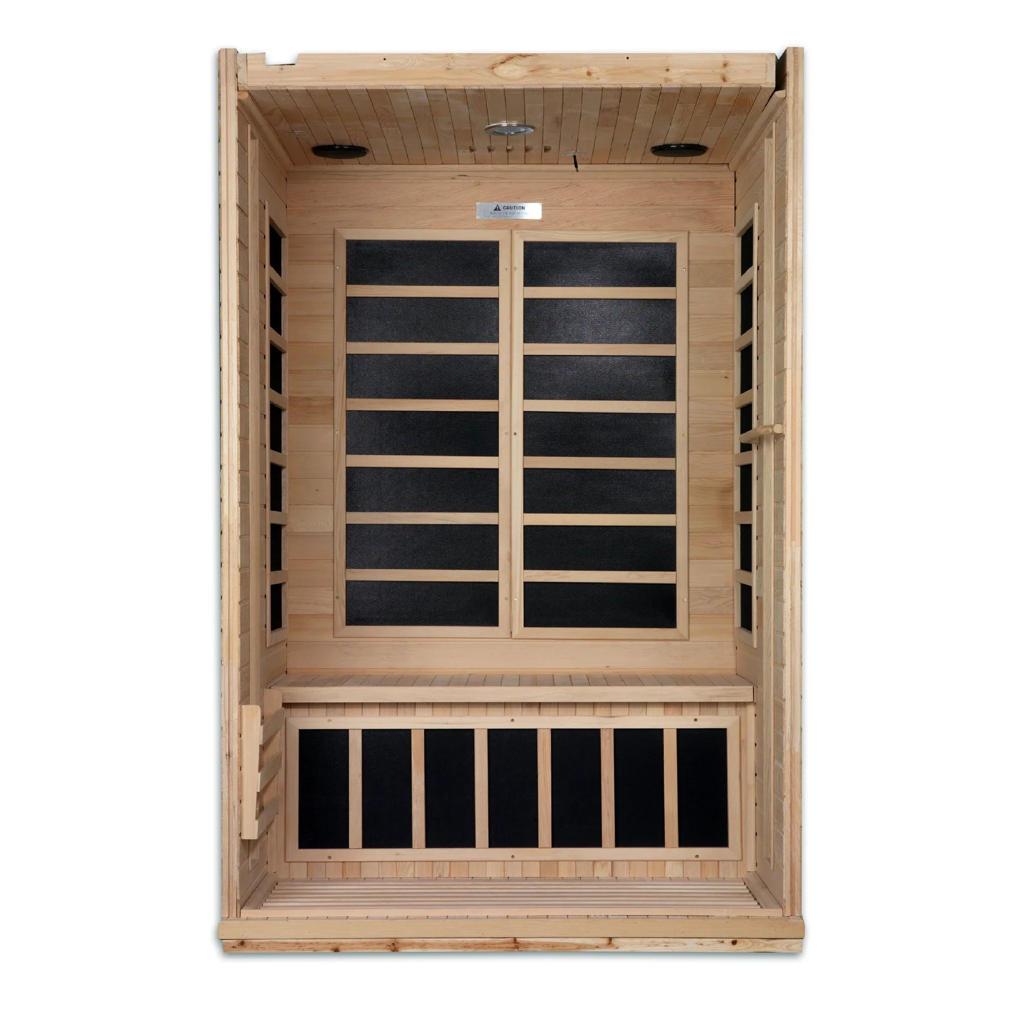 Venice model sauna by Dynamic Saunas made from Canadian hemlock with a two person capacity