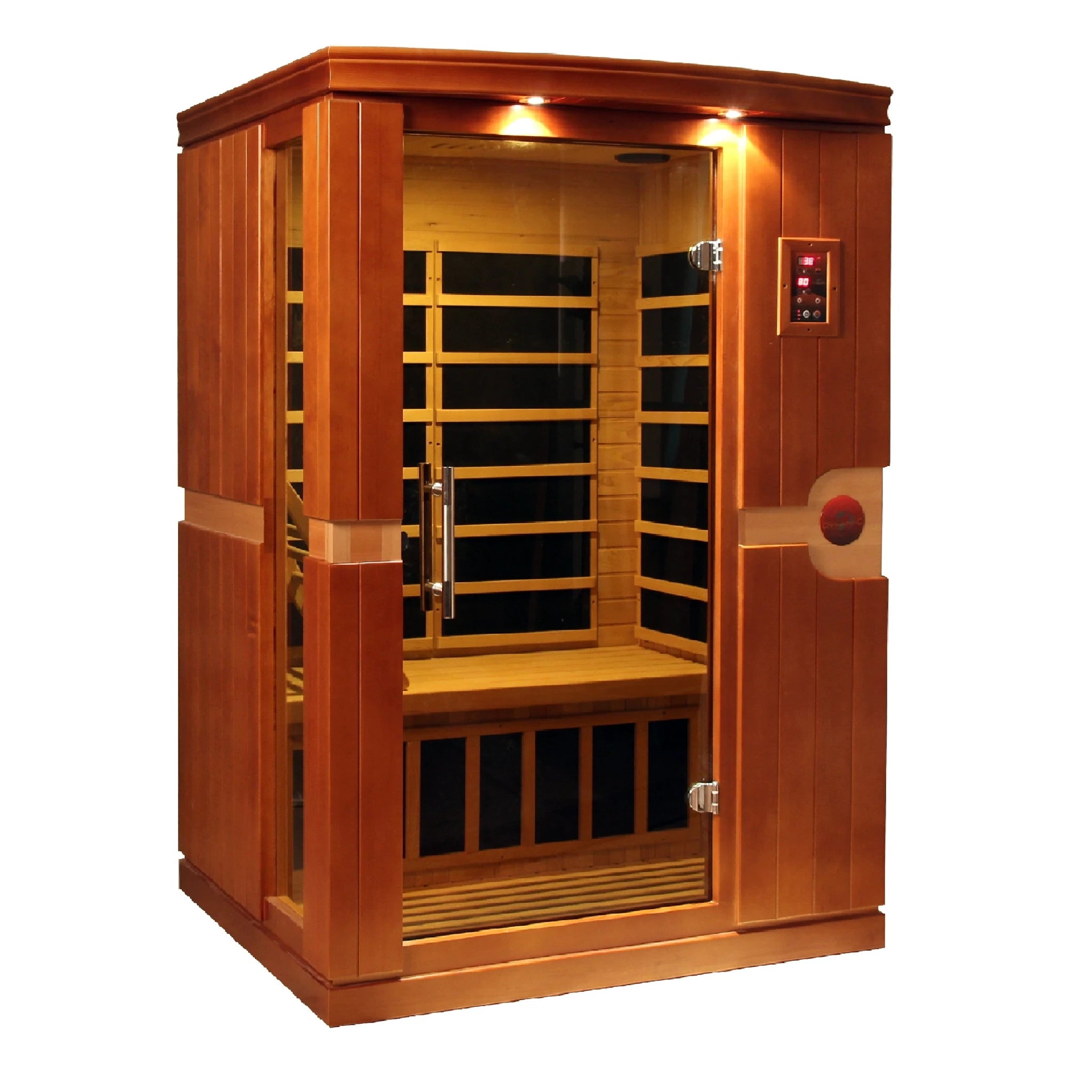 Venice model sauna by Dynamic Saunas made from Canadian hemlock with a two person capacity