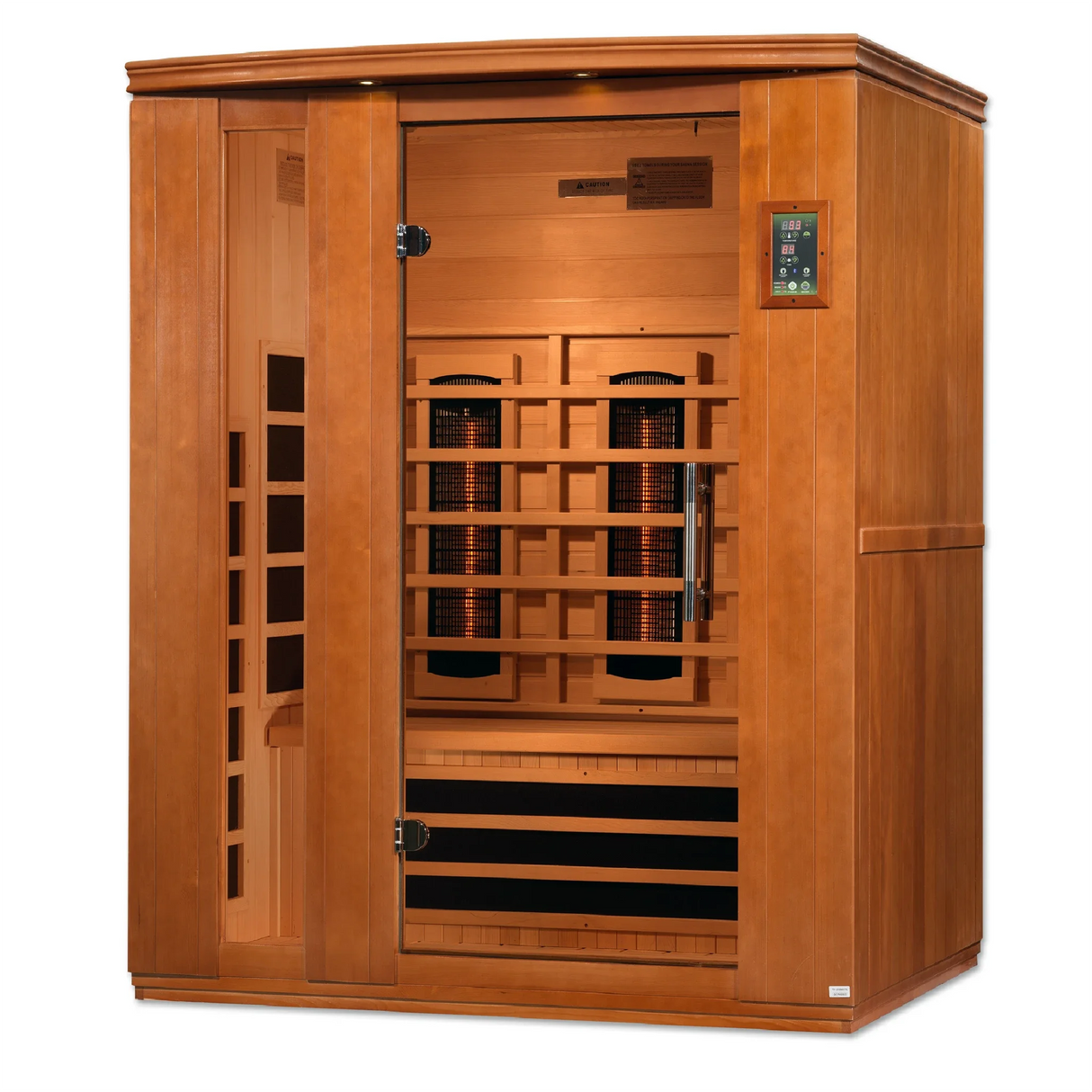 Dynamic Saunas full spectrum infrared Lugano model sauna which holds 3 people and is intended for indoor use