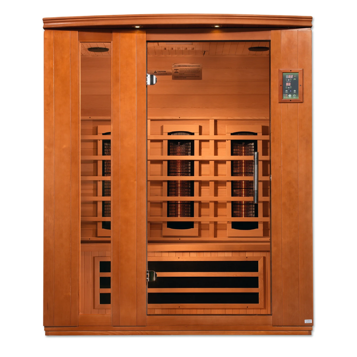 Dynamic Saunas full spectrum infrared Lugano model sauna which holds 3 people and is intended for indoor use