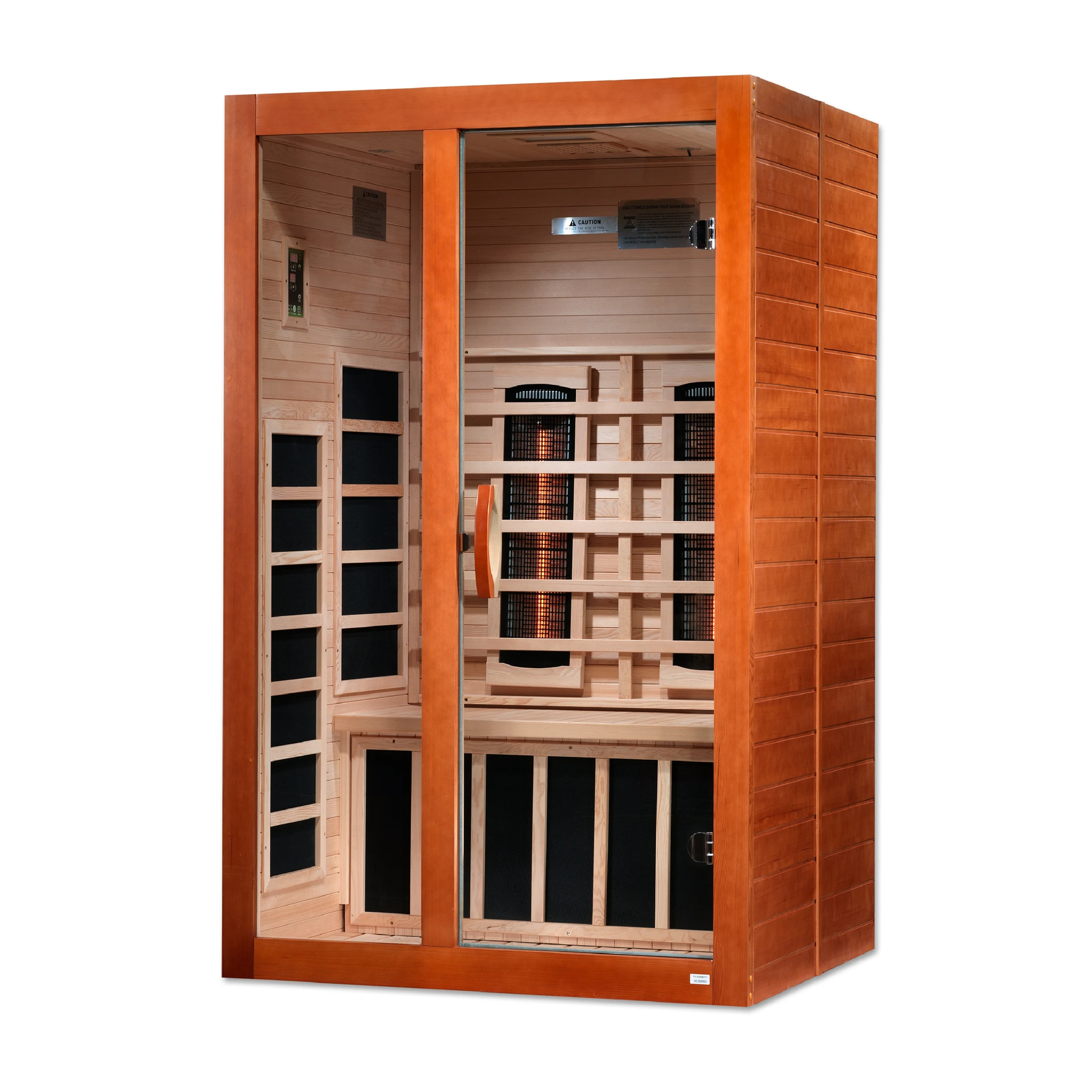 Dynamic Saunas full spectrum infrared Santiago model sauna with two person capacity made from Canadian hemlock wood