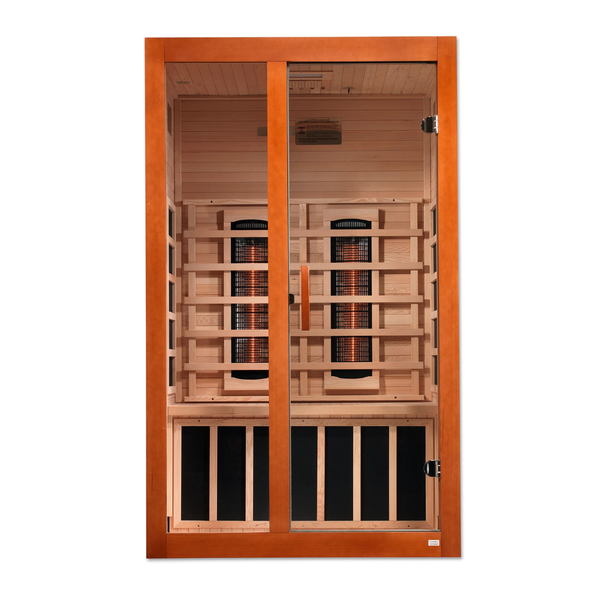 Dynamic Saunas full spectrum infrared Santiago model sauna with two person capacity made from Canadian hemlock wood