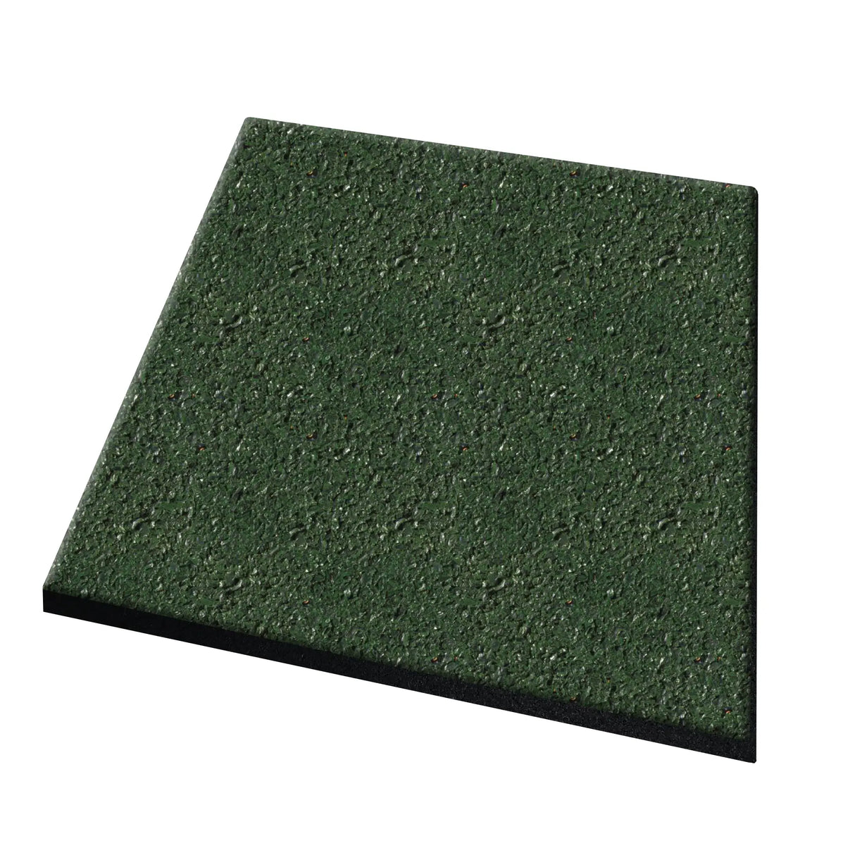 The image shows an ECORE PlayGuard Rubber Tile - 2.5" Playground Flooring by ECORE Athletic with a textured green surface and black edges, displayed at an angle against a white background.