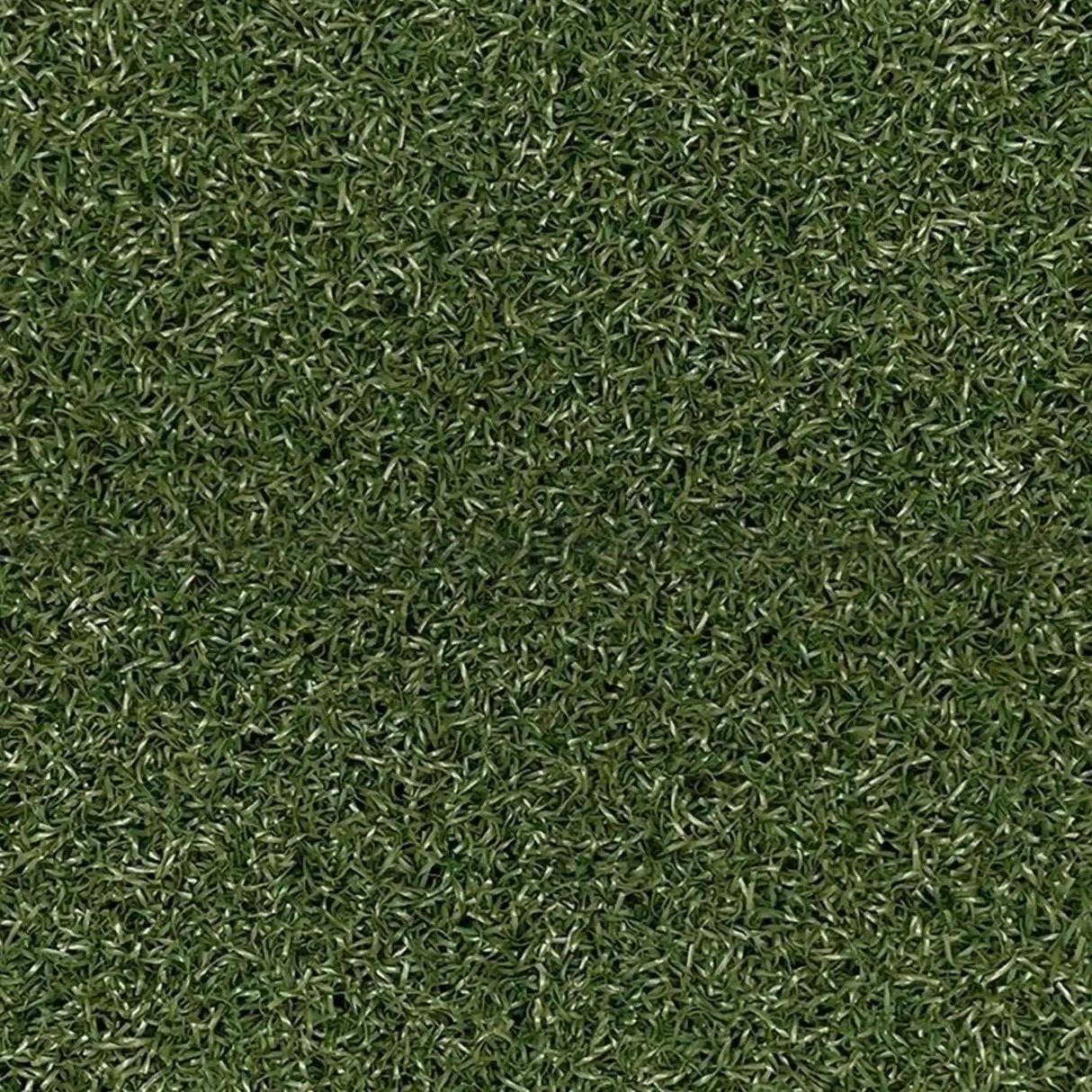 Close-up view of ECORE RageTurf Rally Interlocking Tile by ECORE Athletic, featuring a dense, green turf surface with uniform texture and small blades covering the 12mm athletic tile.