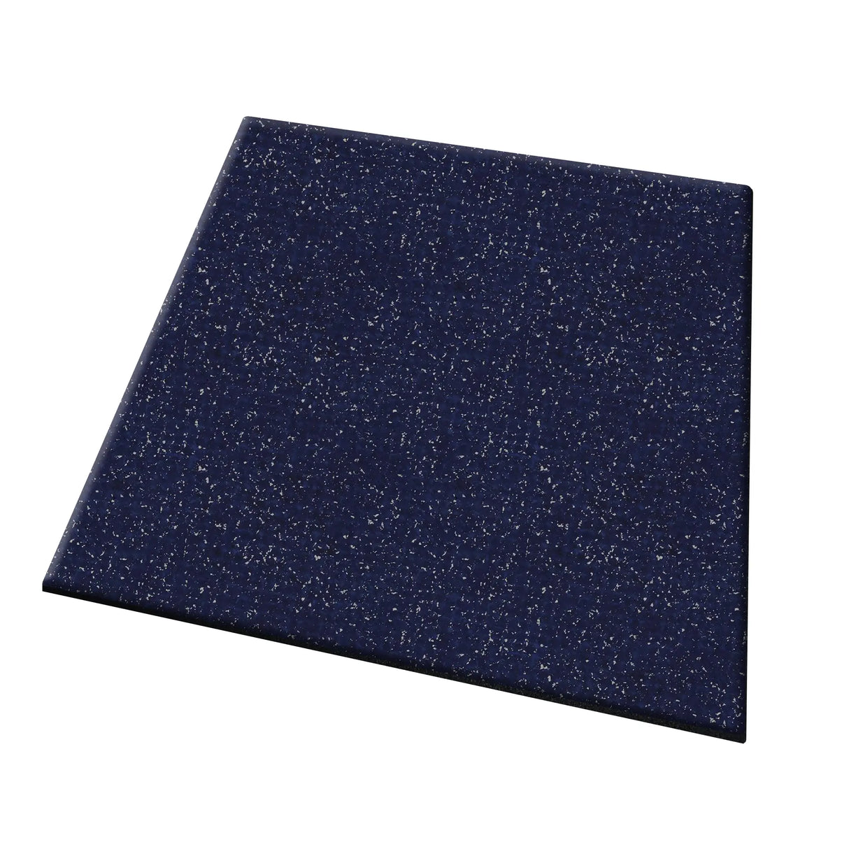 The ECORE Performance UltraTile - 1" Rubber Tile by ECORE Athletic is a square, dark blue tile with small white speckles, displayed against a white background and viewed at an angle.