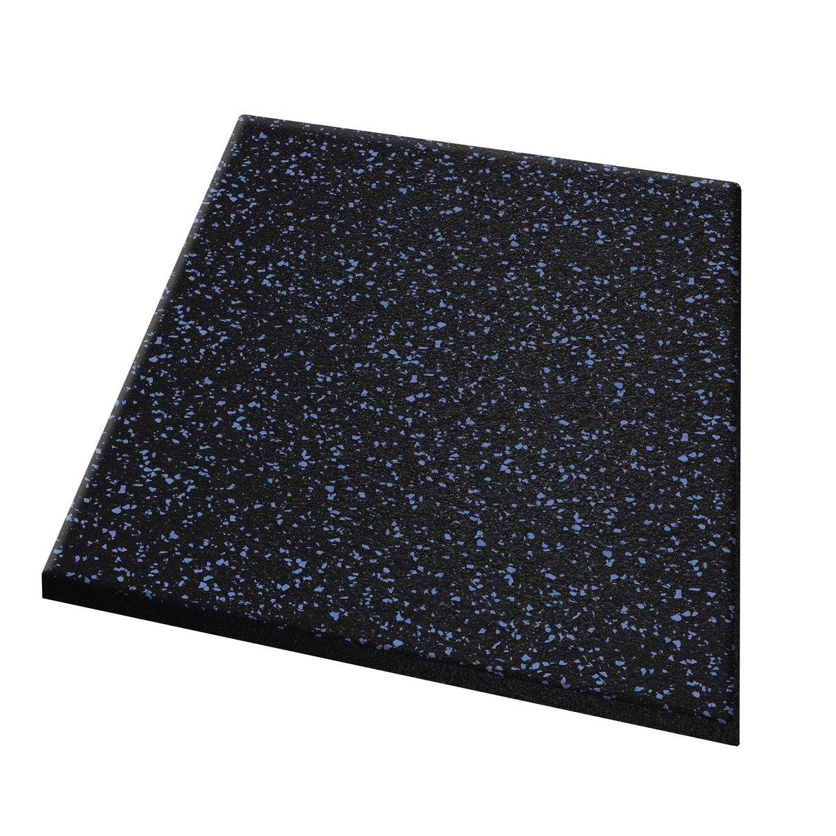 The ECORE Athletic Performance dBTile Rubber Tile - 2.5" Acoustic Flooring is a rectangular black mat with evenly spaced blue speckles, displayed against a white background.
