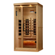 Golden Designs 2025 Reserve Edition full spectrum infrared sauna with a 1 person capacity and built in Himalayan salt bar