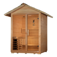 Golden Designs Canadian hemlock Arlberg model sauna which fits 3 people has a built in Harvia stove and touchscreen control panel