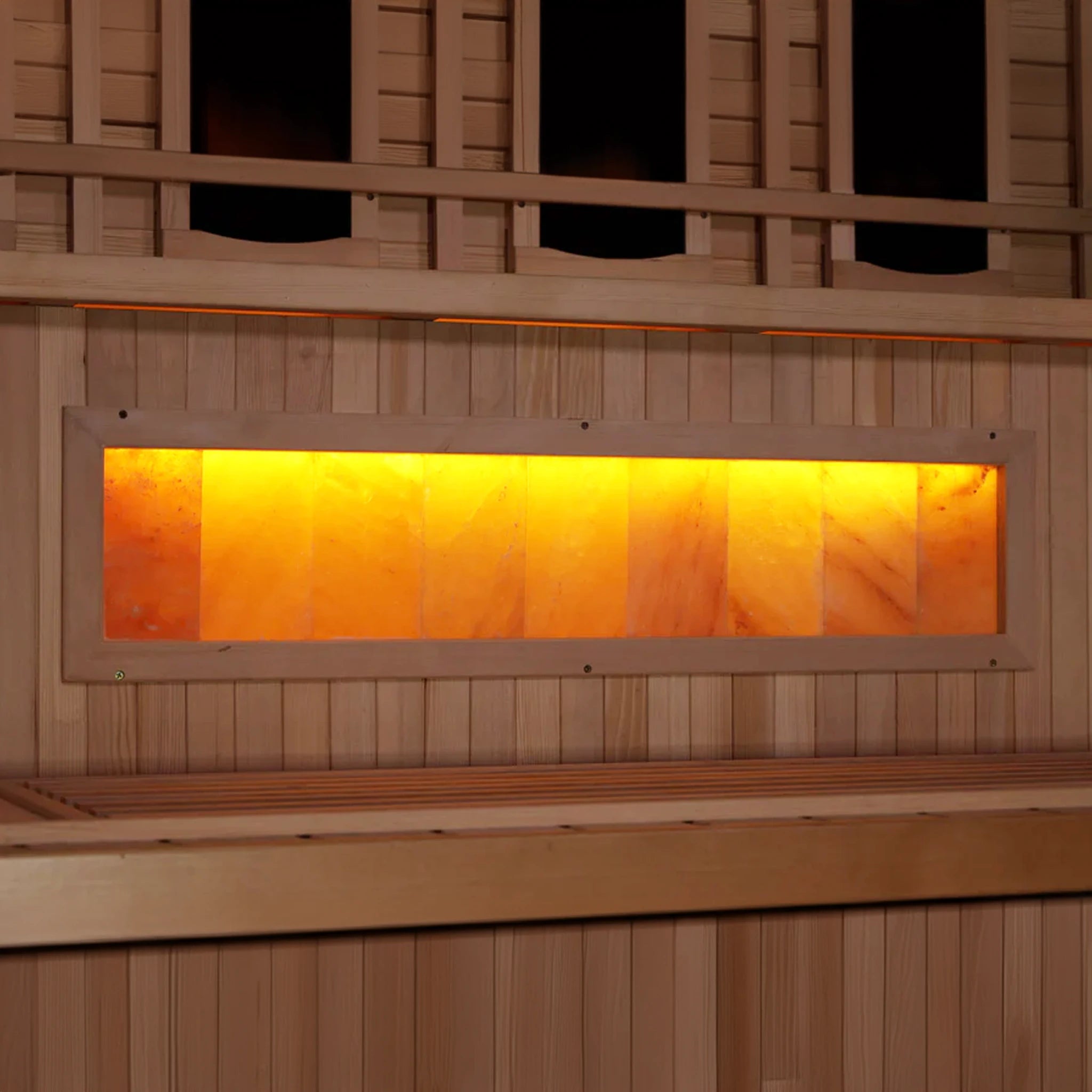 Himalayan salt bar found inside the Golden Designs 2025 Reserve Edition full spectrum infrared corner model sauna with a 4 person capacity