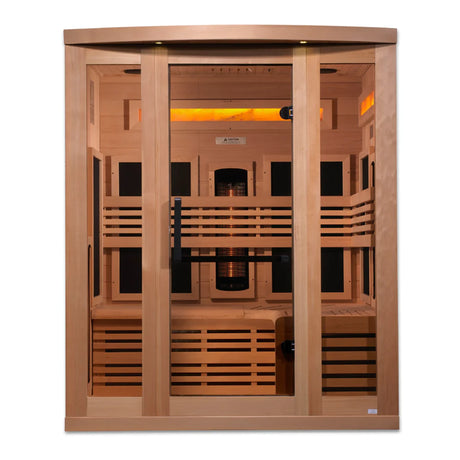 Wooden 3 person infrared sauna with salt bars