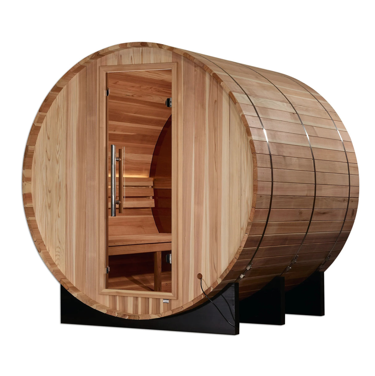 Golden Designs Zurich model barrel shaped sauna with a 4 person capacity which is built for outside use