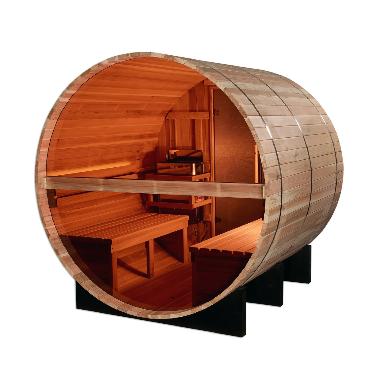 Golden Designs Zurich model barrel shaped sauna with a 4 person capacity which is built for outside use