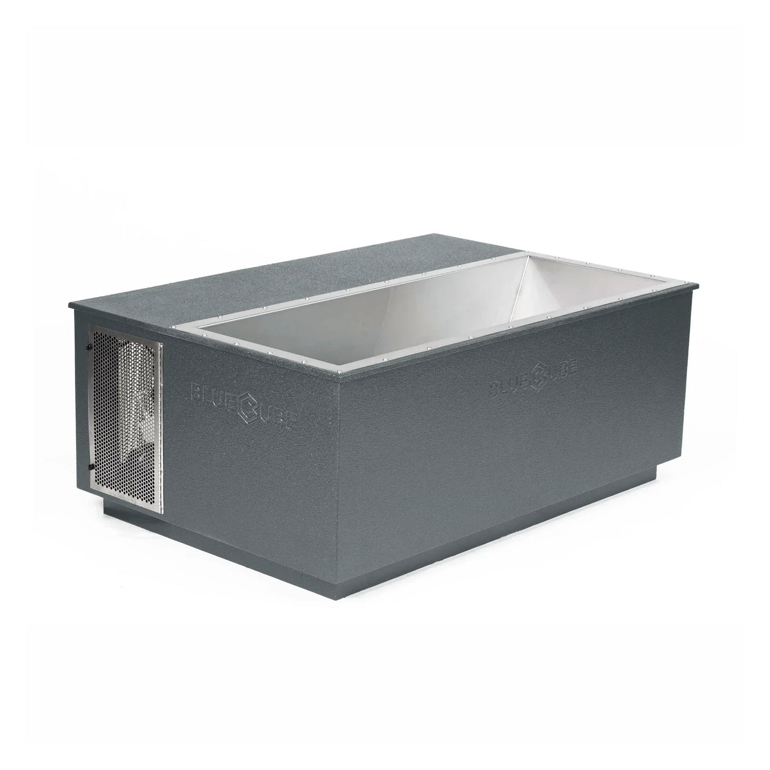 Gray BlueCube CoreChill 3 Elite Cold Plunge Tub with line-x coating which is commercial grade and handmade in America