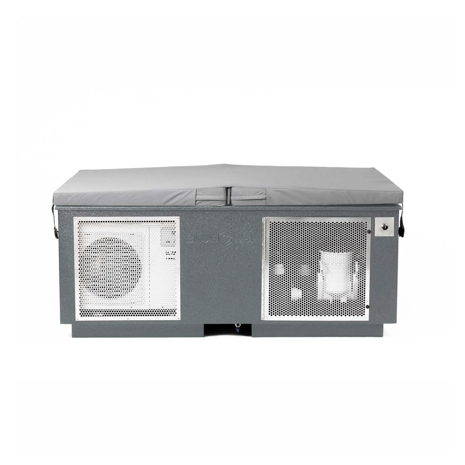 Gray BlueCube CoreChill 3 Elite Cold Plunge Tub with line-x coating which is commercial grade and handmade in America