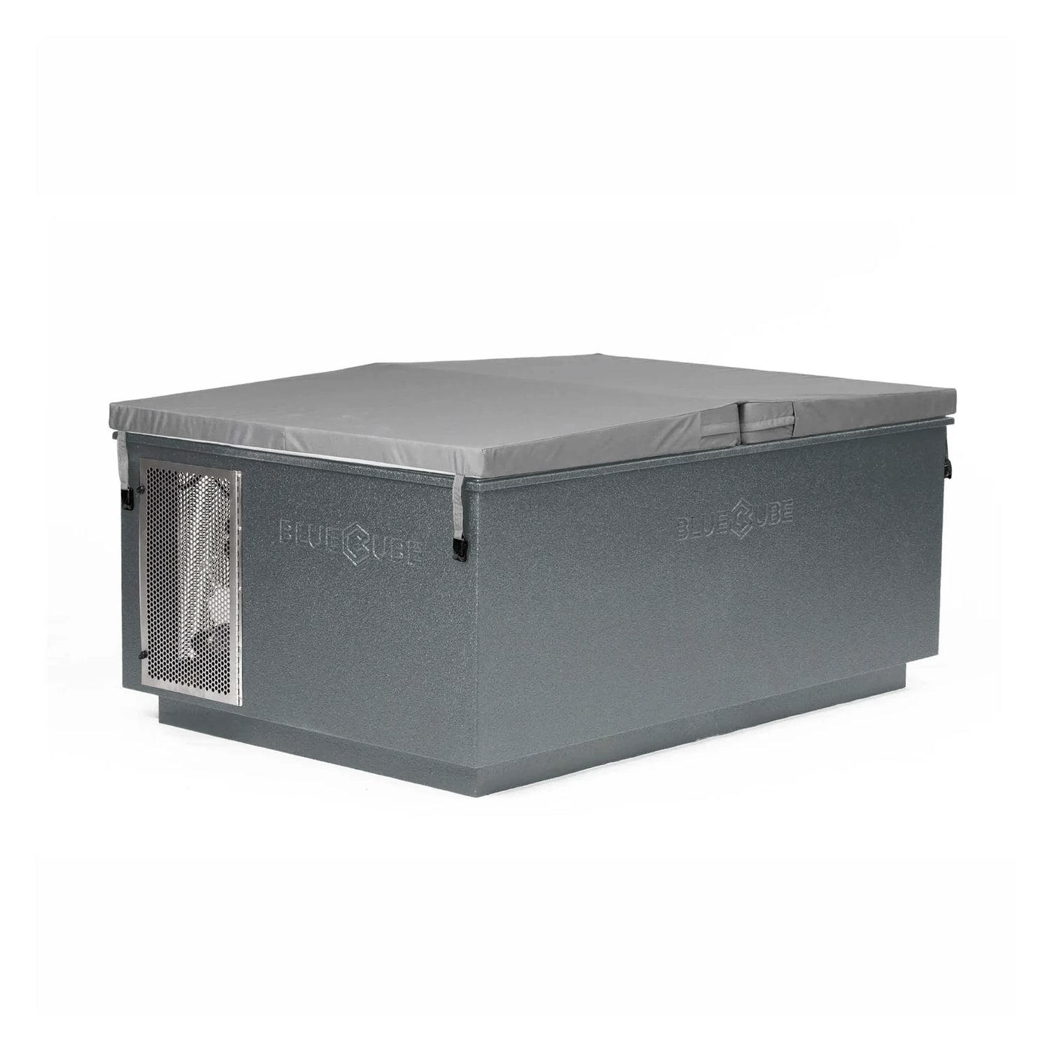 Gray BlueCube CoreChill 3 Elite Cold Plunge Tub with line-x coating which is commercial grade and handmade in America