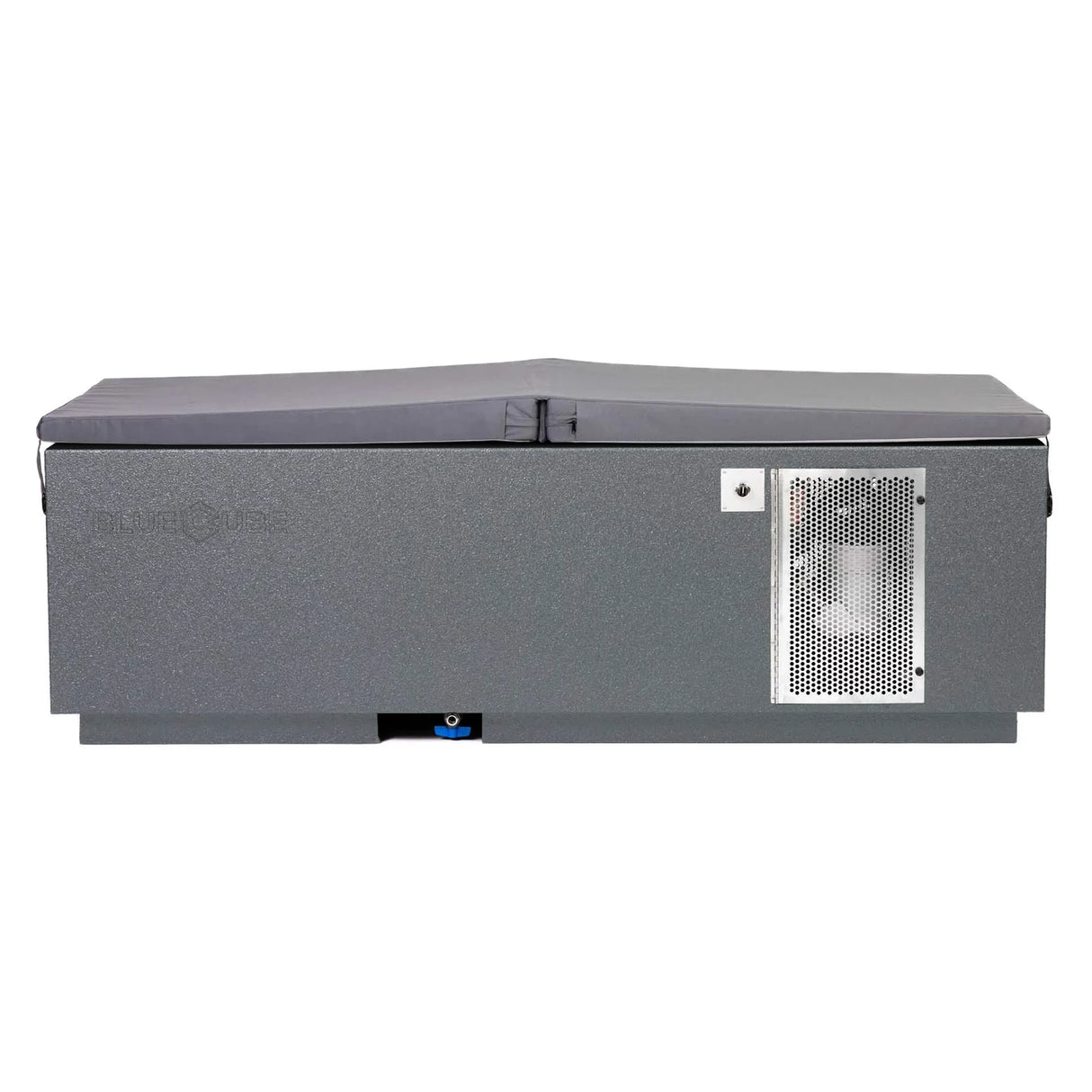 Gray BlueCube CoreChill 3 Cold Plunge Tub with spa cover which is commercial grade and handmade in America