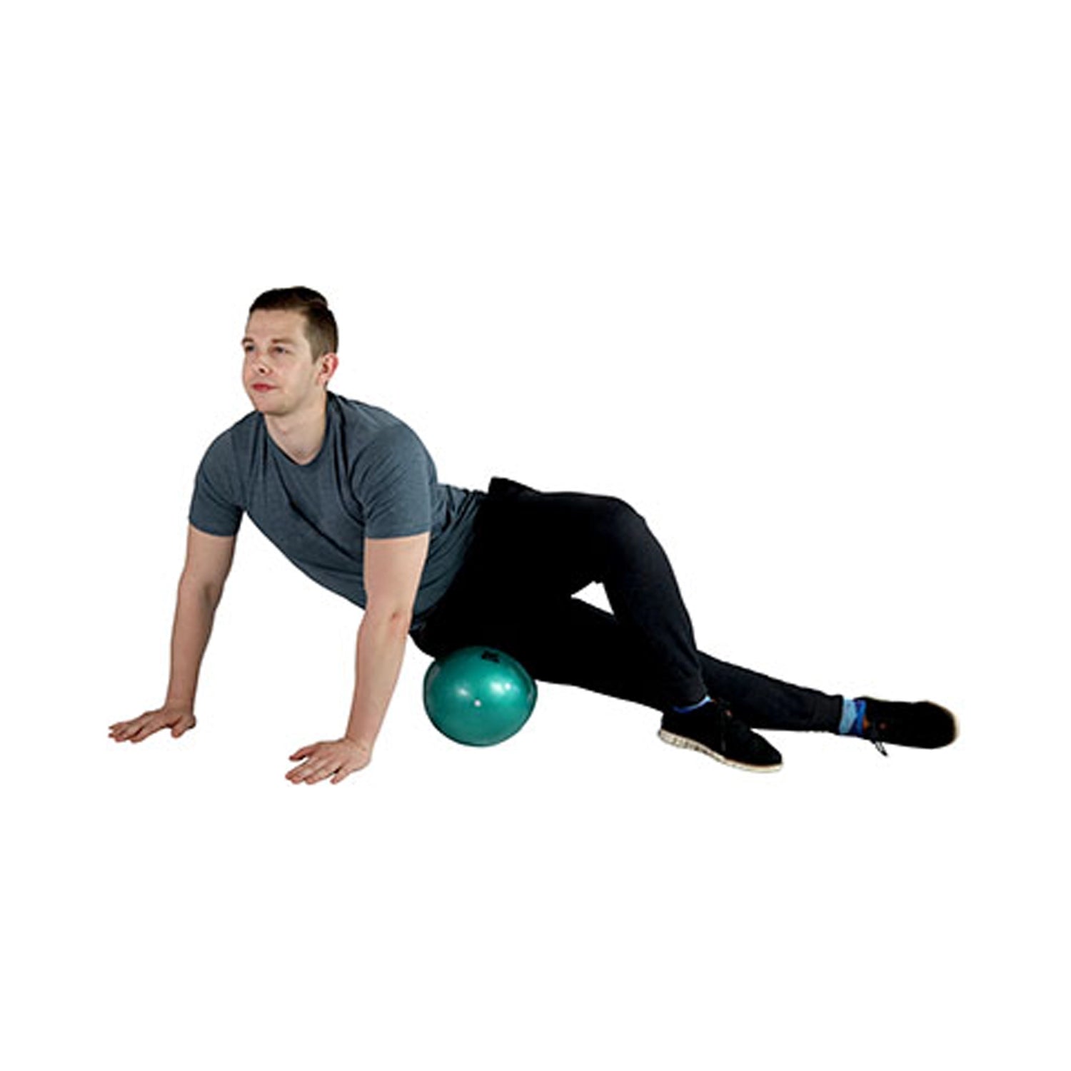 Man rolling hip on short inflatable PVC foam roller by CanDo