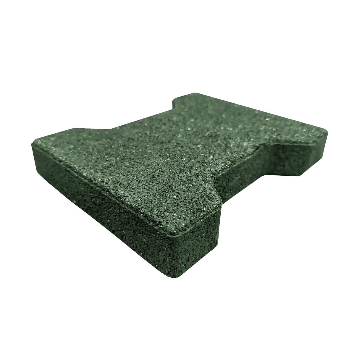 A single ECORE Rubber Paver, 1" (24 mm) by ECORE Athletic, in dark green with a textured surface and distinctive I-shaped notched sides, is shown from a low angle on a white background.