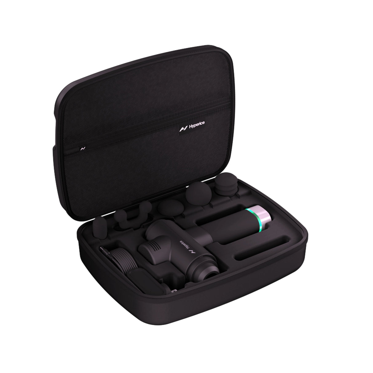 Percussion massage gun carry case by Hyperice used to hold a Hypervolt gun