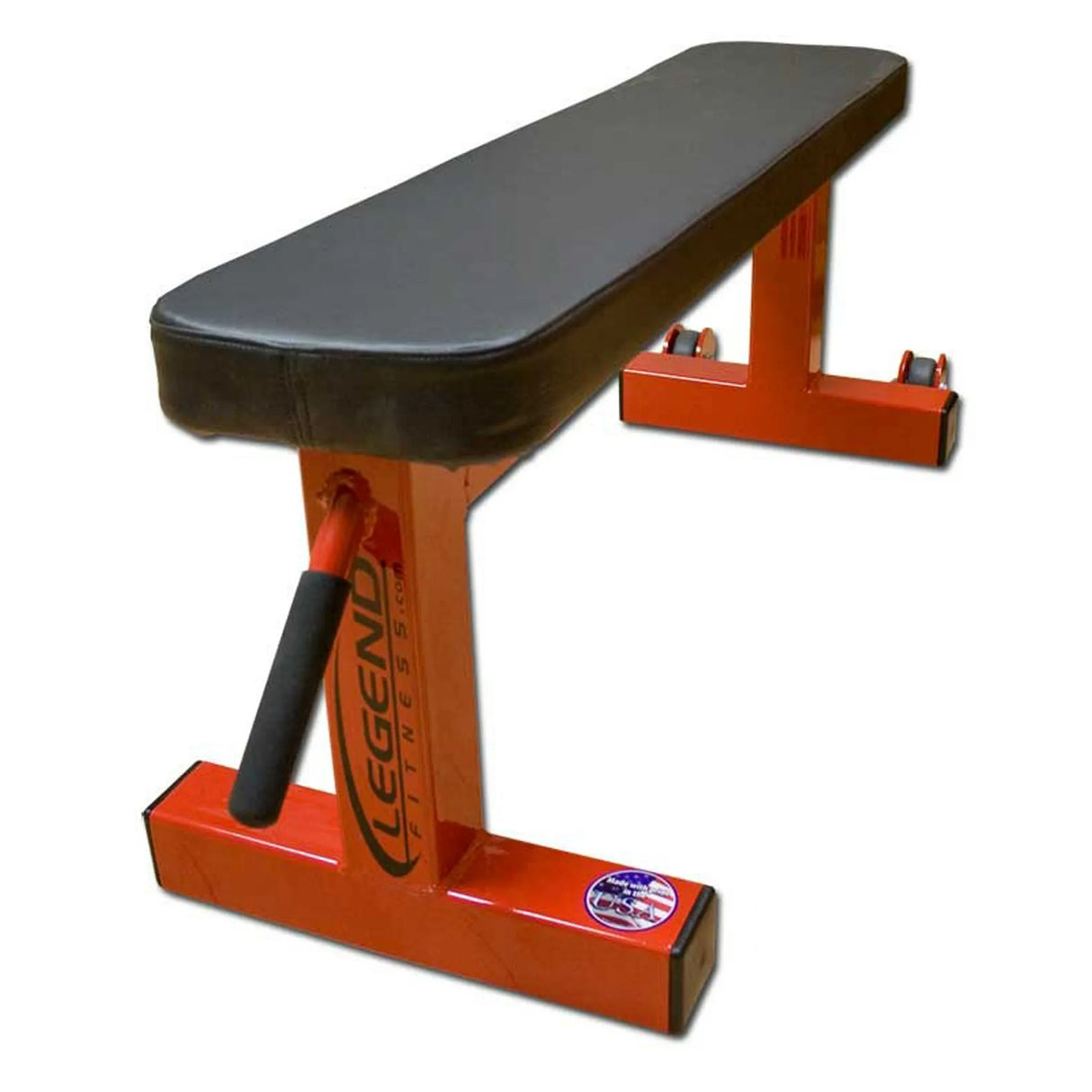Red and black adjustable weight bench on a white background