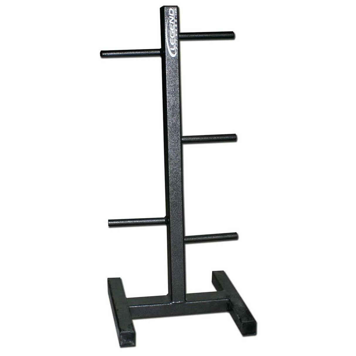 A weight plate stand with a white background