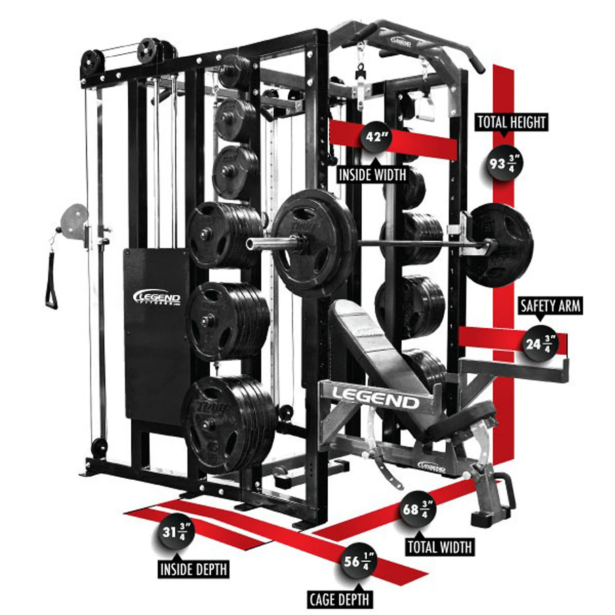 Black gym machine with red labels and