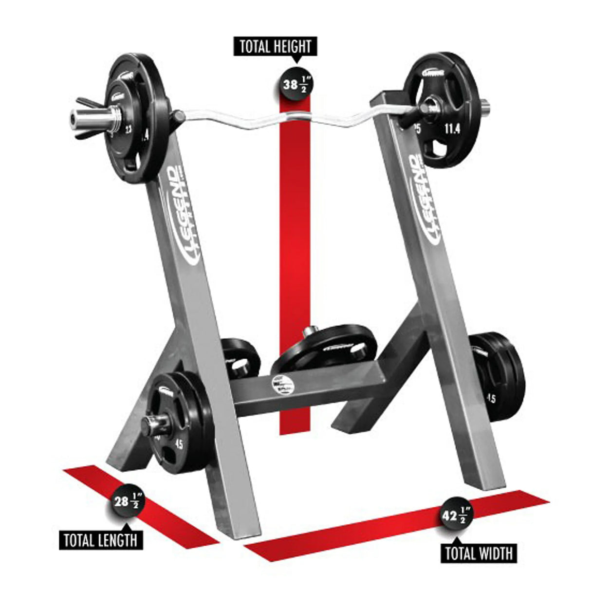 A silver curl pedestal with black plates and a silver curl bar on a white background